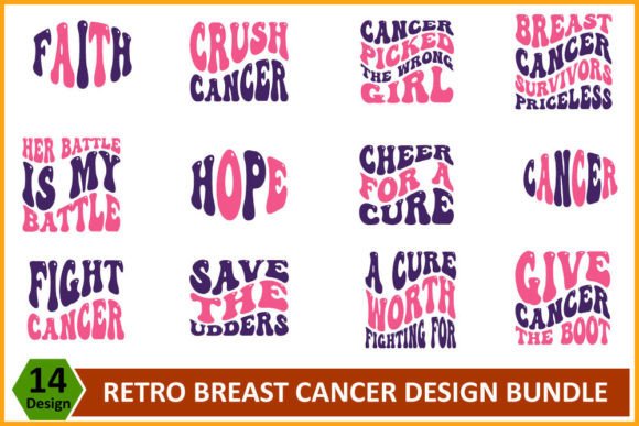 Retro Breast Cancer SVG Design Bundle for Graphics & T-Shirts